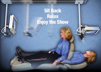 Image of patient relaxing at Fremont Dental Office with overhead TV